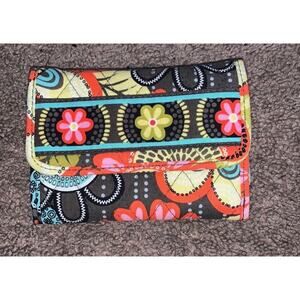 Vera Bradley Quilted Euro Wallet Teal Brown Trifold 4” X 6”